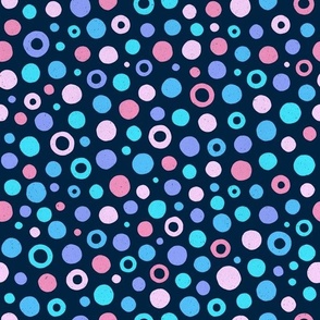 Multicolored watercolor irregular dots // normal scale 0019 D // colorful dot blue babyblue pink violet light pink neon dark background abstract geometric