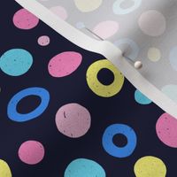 Multicolored watercolor irregular dots // normal scale 0019 I // colorful dot pink blue babyblue yellow neon ultramarine  dark background abstract geometric