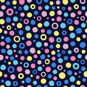 Multicolored watercolor irregular dots // normal scale 0019 I // colorful dot pink blue babyblue yellow neon ultramarine  dark background abstract geometric