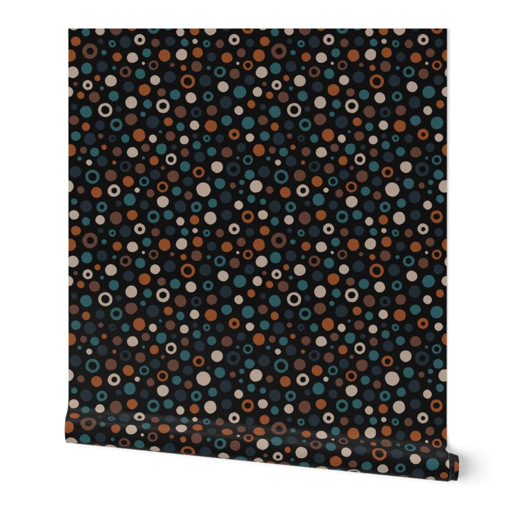 Multicolored watercolor irregular dots // normal scale 0019 J // colorful dot teal turquoise beige gray-brown gray blue white brown white dark background abstract geometric