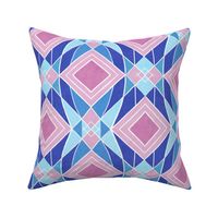 Colorful geometric abstract squares // normal scale 0022 A // symmetrical squares triangles rhombuses blue ultramarine pink multicolored harmony