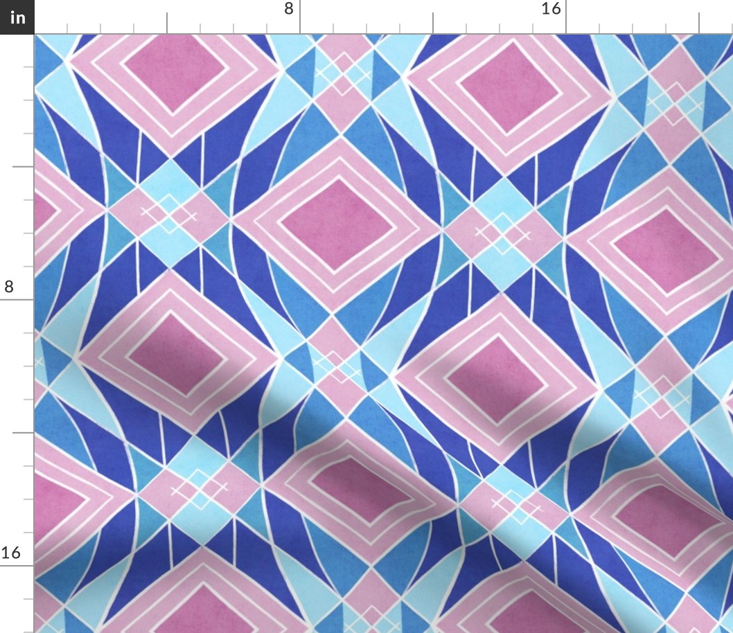 Colorful geometric abstract squares // normal scale 0022 A // symmetrical squares triangles rhombuses blue ultramarine pink multicolored harmony