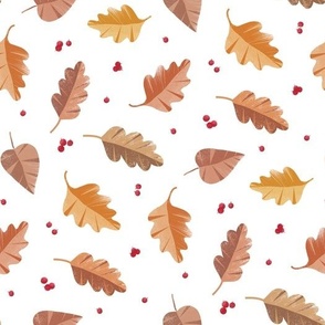 Autumn leaves with cranberries // normal scale 0027 A //  falling leaf cranberrie red brown