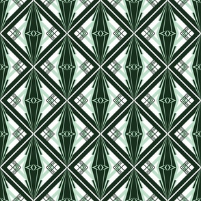 Art Deco Geometric Trellis Treillage Style in Mint & Dark Green