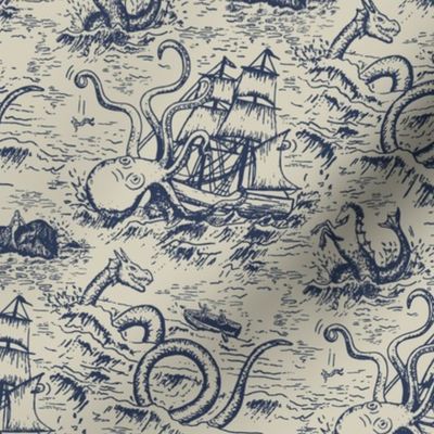 Small-Scale Mythical Sea Creatures Toile de Jouy