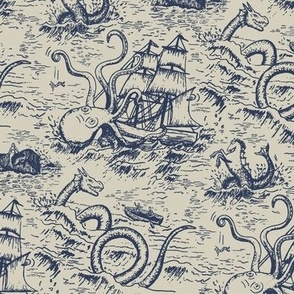 Small-Scale Mythical Sea Creatures Toile de Jouy