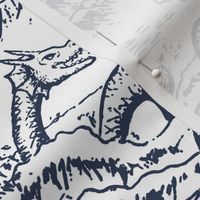 Large-Scale Mythical Sea Creatures Toile de Jouy in Blue and White