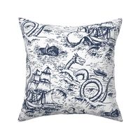 Large-Scale Mythical Sea Creatures Toile de Jouy in Blue and White