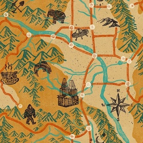 High Valley Map - jumbo - golden, teal, rust, and black 