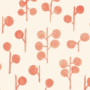 Painterly coral abstract leaves on cream, coastal wallpaper