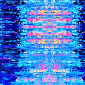 Neon Blue and Pink Abstract Acrylic on Canvas Pattern