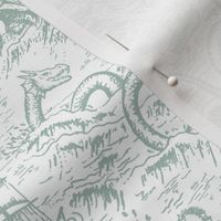 Small-Scale Muted Blue-Green Mythical Sea Creatures Toile de Jouy