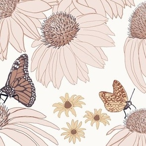Bohemian Floral with Wildflowers, Bees, Butterflies, and Moths in  Multicolor
