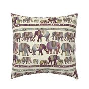 Marching Elephants- Purple And Green Tone (Medium)