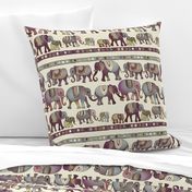 Marching Elephants- Purple And Green Tone (Medium)