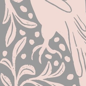 Birds in the Bush in Light Gray  | Large Version | Bohemian Style Pattern with Woodland Animals 