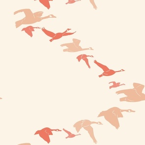 Coral geese V-formation on ivory sky wallpaper