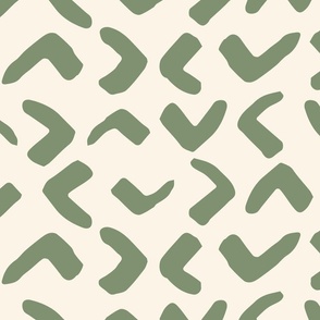 Seaweed green hand painted abstract chevrons, on cream