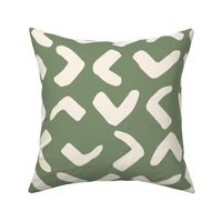 Cream hand painted abstract chevrons, on seaweed green