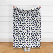 Classic navy hand painted abstract chevrons, on ivory