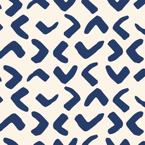 Classic navy hand painted abstract chevrons, on ivory