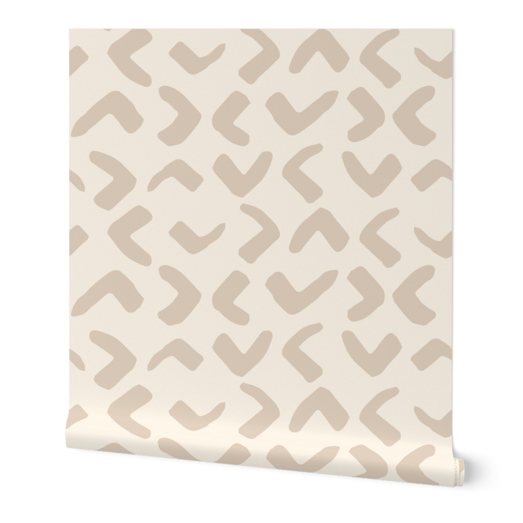 Sand colored hand painted abstract chevrons, on ivory