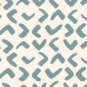 Teal hand painted abstract chevrons, on cream
