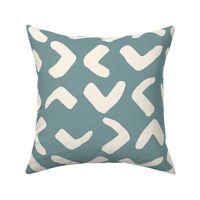 Cream hand painted abstract chevrons, on teal