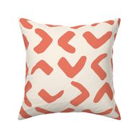 Coral hand painted abstract tribal chevrons, on cream