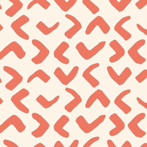 Coral hand painted abstract tribal chevrons, on cream