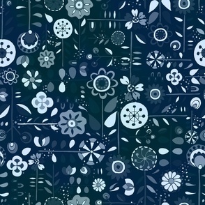 Retro Blue Maximalist Floral Pattern