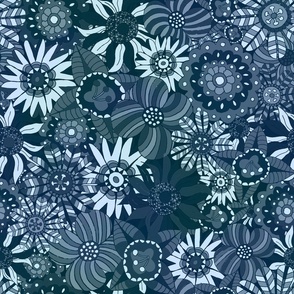 Maximalist Retro Blue Bohemian Floral Pattern