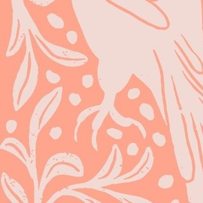 Birds in the Bush in Pink  | Large Version | Bohemian Style Pattern with Woodland Animals on a Soft Pink
