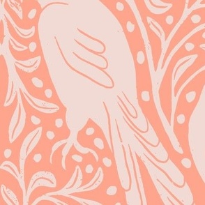 Birds in the Bush in Pink  | Medium Version | Bohemian Style Pattern with Woodland Animals on a Soft Pink