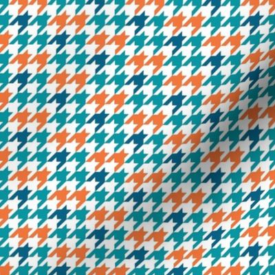 Small Scale Team Spirit Football Houndstooth in Miami Dolphins Colors Aqua Blue and Orange