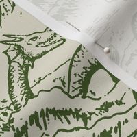 Large-Scale Mythical Sea Creatures Toile de Jouy in Green