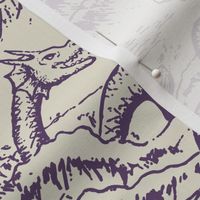 Large-Scale Mythical Sea Creatures Toile de Jouy in Purple