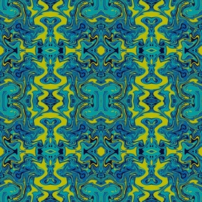 Psychedelic waves in blue and green medium