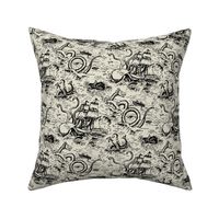 Small-Scale Mythical Sea Creatures Toile de Jouy in Black