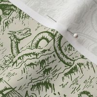 Small-Scale Mythical Sea Creatures Toile de Jouy in Green