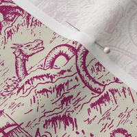 Small-Scale Mythical Sea Creatures Toile de Jouy in Magenta