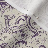 Small-Scale Mythical Sea Creatures Toile de Jouy in Purple