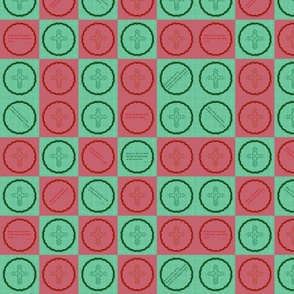 (L) Green & Red_Lovely Inspirational Checkered Design With Beatitudes & Cross