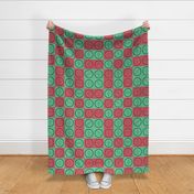 (XL) Green & Red_Lovely Inspirational Checkered Design With Beatitudes & Cross