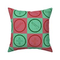 (XL) Green & Red_Lovely Inspirational Checkered Design With Beatitudes & Cross