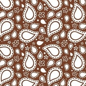 Small Scale Playful Paisley Bandana White on Cinnamon Brown