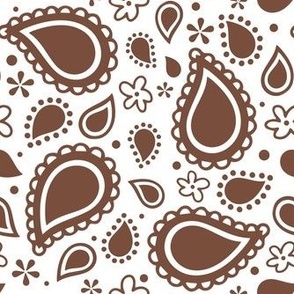 Medium Scale Playful Paisley Bandana Cinnamon Brown on White