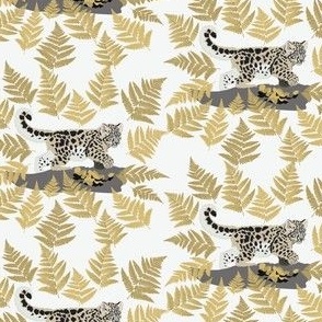 small print // Baby Snow Leopard Kitten gold leaf pattern circle repeat 