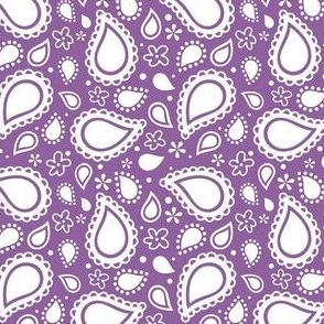 Small Scale Playful Paisley Bandana White on Orchid Purple