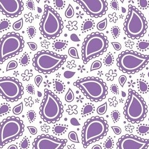 Small Scale Playful Paisley Bandana Orchid Purple on White